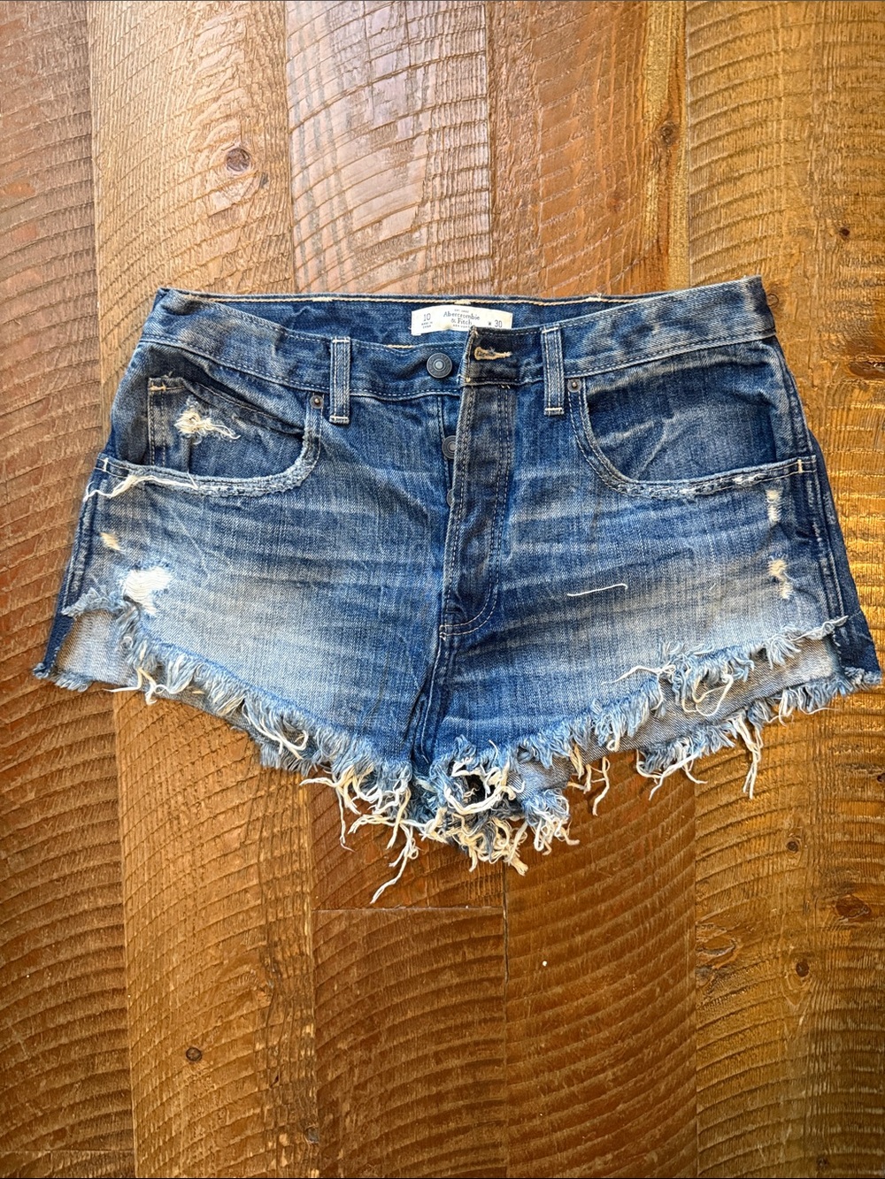 Abercrombie & Fitch Frayed Dark Blue Denim Cutoff Shorts